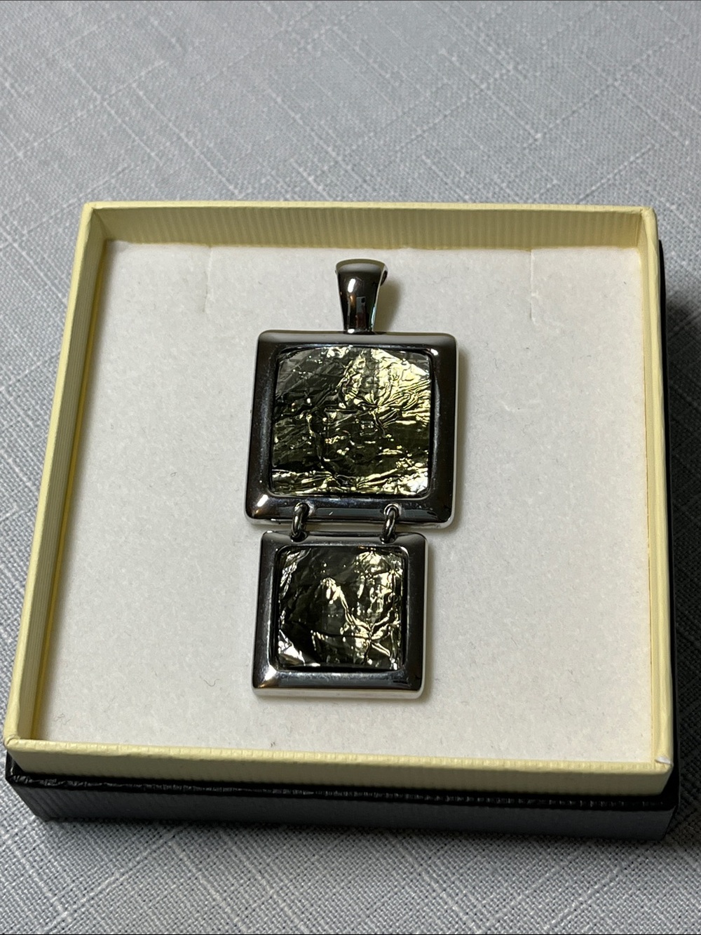 NEW Lia Sophia Elegant FLUX Two-Square Metallic Pendant - Olive Green gold color